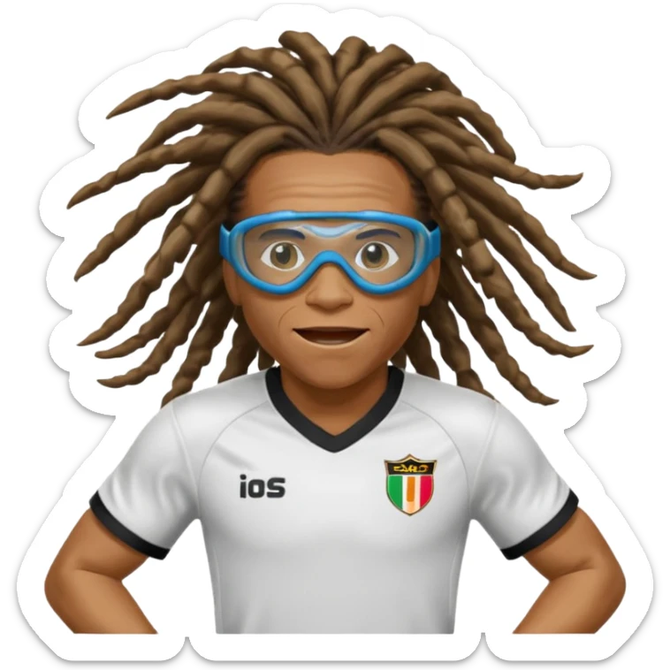 footballer Edgar Davids with signature dreadlocks and sports goggles, energetic expression sticker