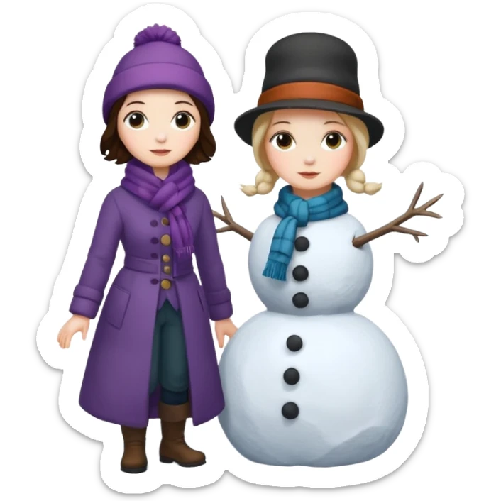 Virginia Poe and Maria Clemm 1800's full body building a snowman sticker