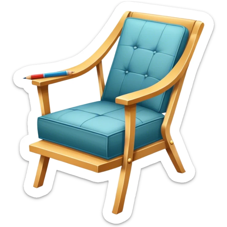 Icon for Furniture Design: a sketch of a stylish piece of furniture, like a chair or sofa, with design tools such as a ruler, pencil, and fabric swatches. The icon should represent creativity and craftsmanship in furniture design. Transparent background. sticker