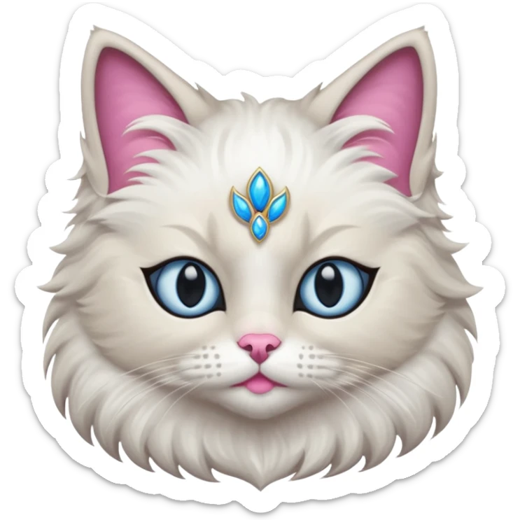 Neva masquerade cat, very fluffy, gray and white, blue eyes and pink nose sticker