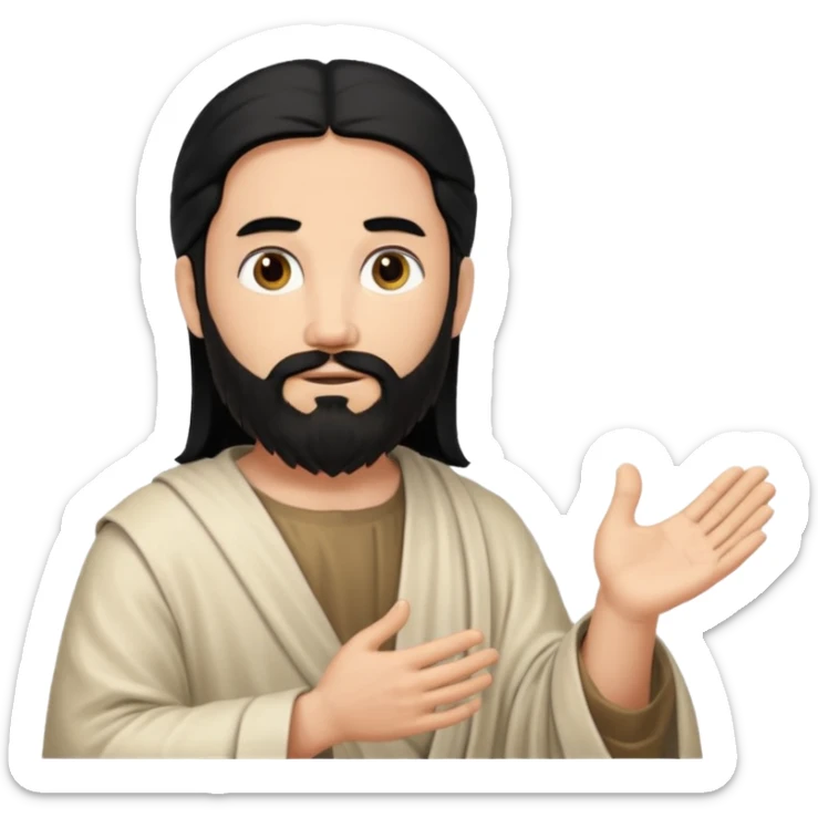fullbody, head-to-toe, Jesus's apostle Thomas, black hair and black beard, hands down, normal emoji style, facing left sticker
