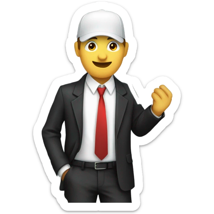 a stock market trader with tie, white shirt, black jacket and red cap holding banknotes in his hand sticker
