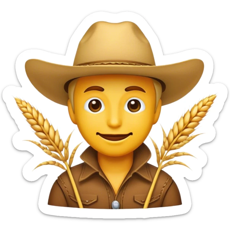 Classic yellow face cowboy emoji with a smirk and wheat sticking out of his mouth sticker