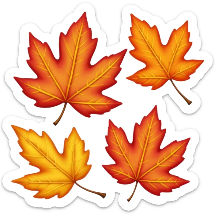 3 autumn leaves, horizontally, blowing in the wind, to the left, white background sticker