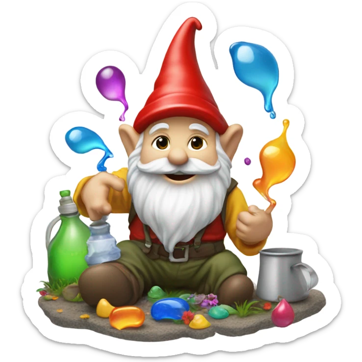 gnome pouring liquid on the ground as tribute to his homies sticker