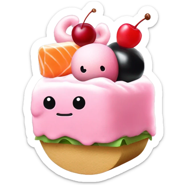 sushi flamingo pink cow pink octopus pink ice cream with two cherries on top sticker