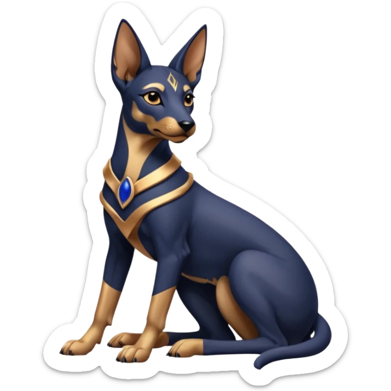  Short-eared Black lapis rose gold beautiful woman lap anubis puppy floor statue posed  sticker