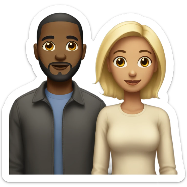 Black man with short hair and beard with light skin black woman couple sticker
