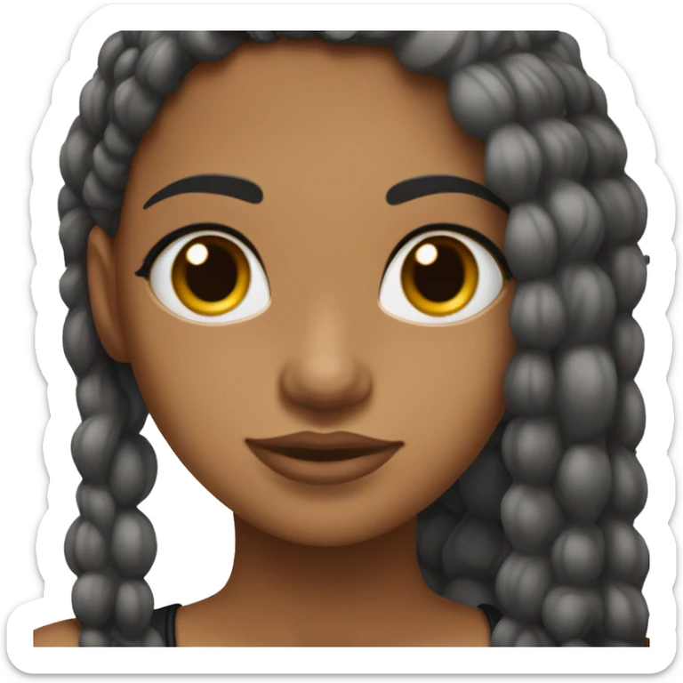 chica blanca de pelo negro por debajo de los hombros con frente amplia y ojos negros sticker