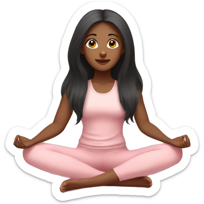 black long hair and brown eyes with long eyelashes yoga girl in light pink clothes sitting on a yoga mat  sticker