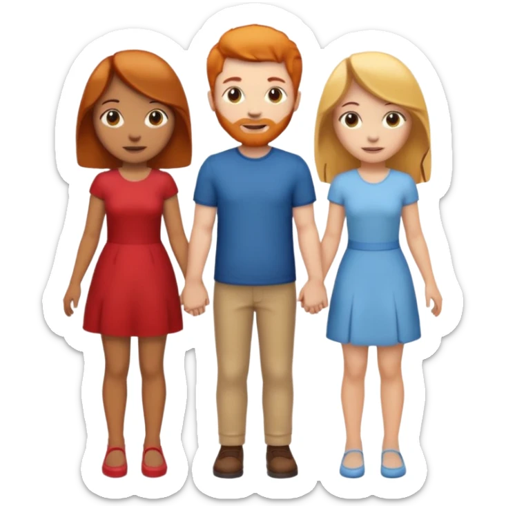 3 emojis holding hands, ginger girl on the left, brunette man in the middle, blonde on the right sticker