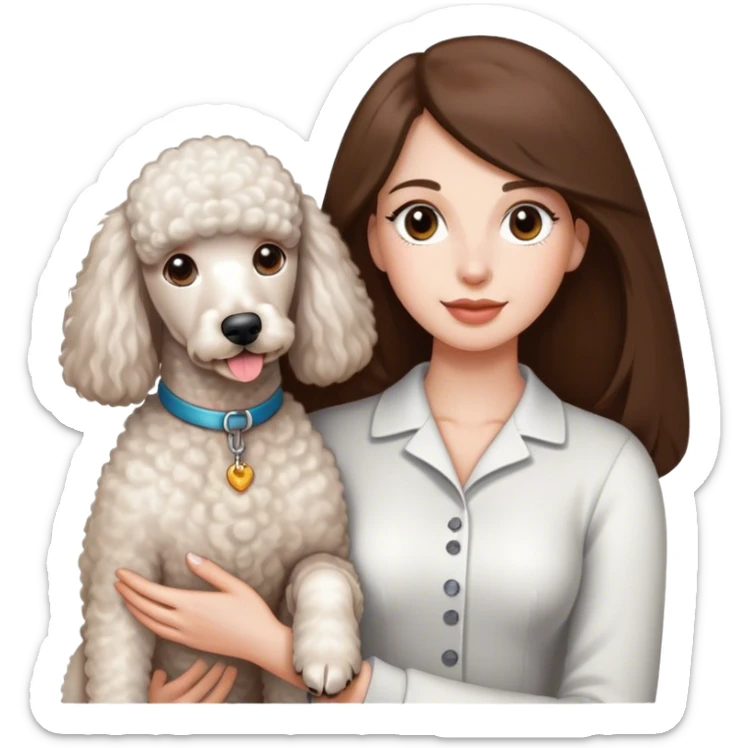Long straight brown hair brown eyes beautiful women and white standard poodle you're holding sticker