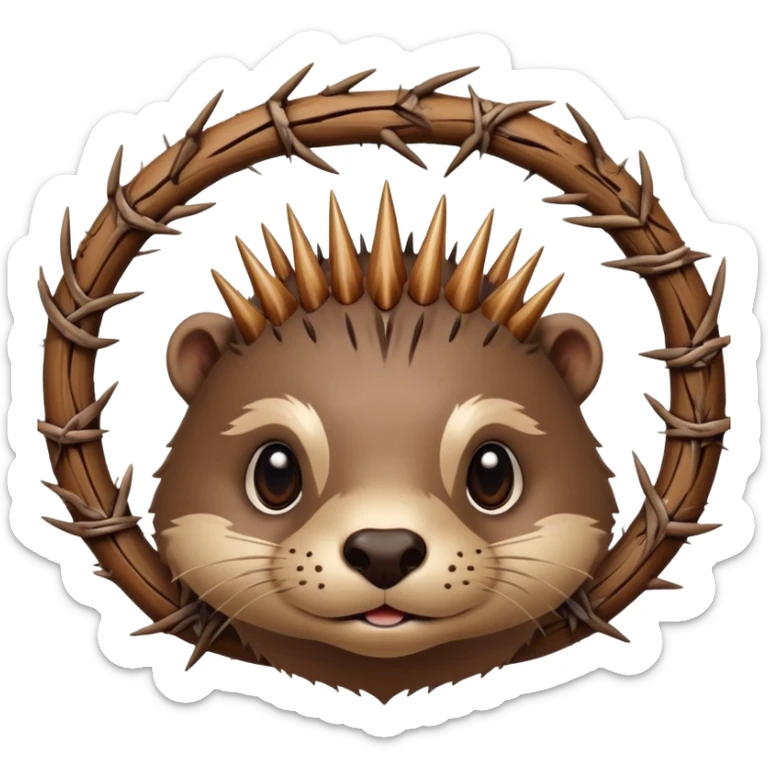 really cute confused otter face with wood christian spiky asymmetric Crown of thorns sticker
