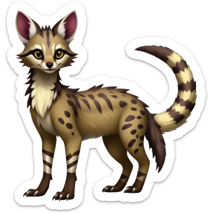 Feral Rare Fantasy dark vibrant Vernid-Sergal-Genet-species-animal-creature-hybrid by LiLaiRa, random markings, tufted ears, full body, 4 legs sticker