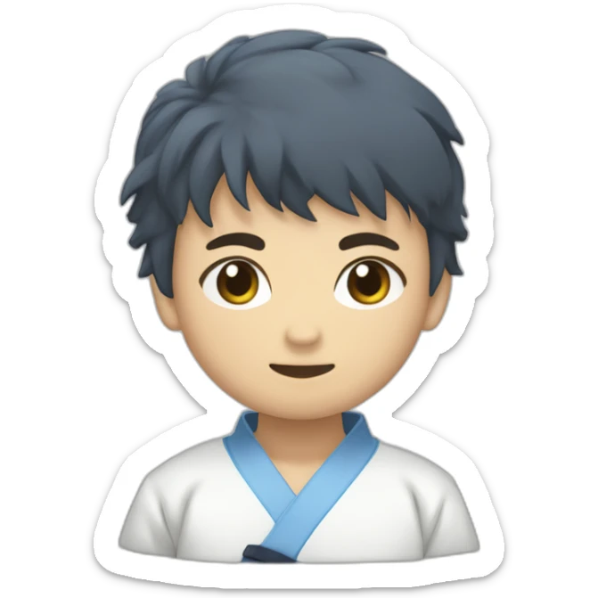 Un niño judoka con pelo y fuerte fisicamente sticker