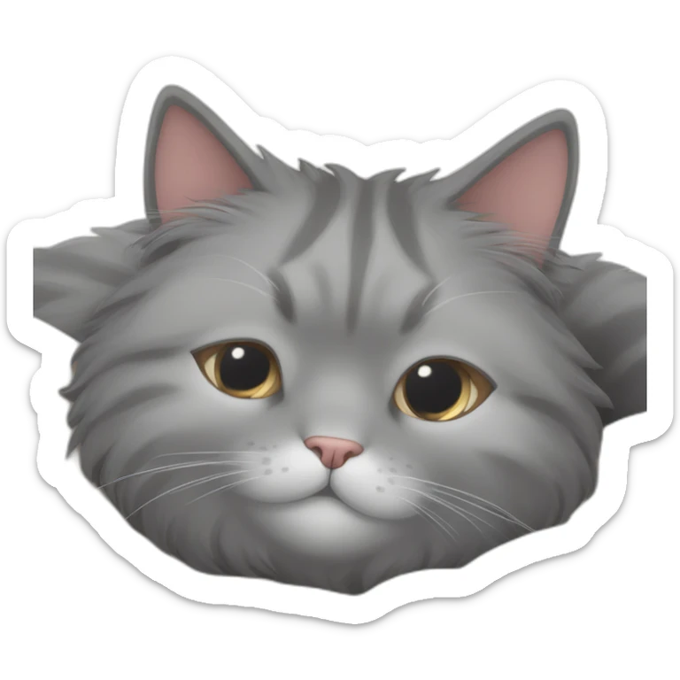 A fluffy gray cat curled up in the center of the bed The cat's eyes are closed and it is sleeping peacefully The cat's fur is soft and luxurious sticker