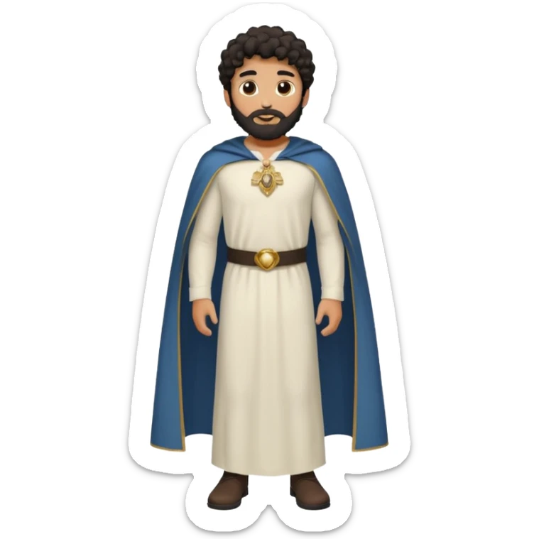 
-Apariencia: Joven de unos 25-30 años, atractivo,.
-Rostro: Ojos oscuros, piel ligeramente morena, rasgos árabes finos.
-Cabello: Negro, algo rizado o suelto, con barba fina.
Cuerpo entero Cuando es “Don Carlos”, viste como cristiano (camisa blanca, capa corta, colores sobrios). sticker