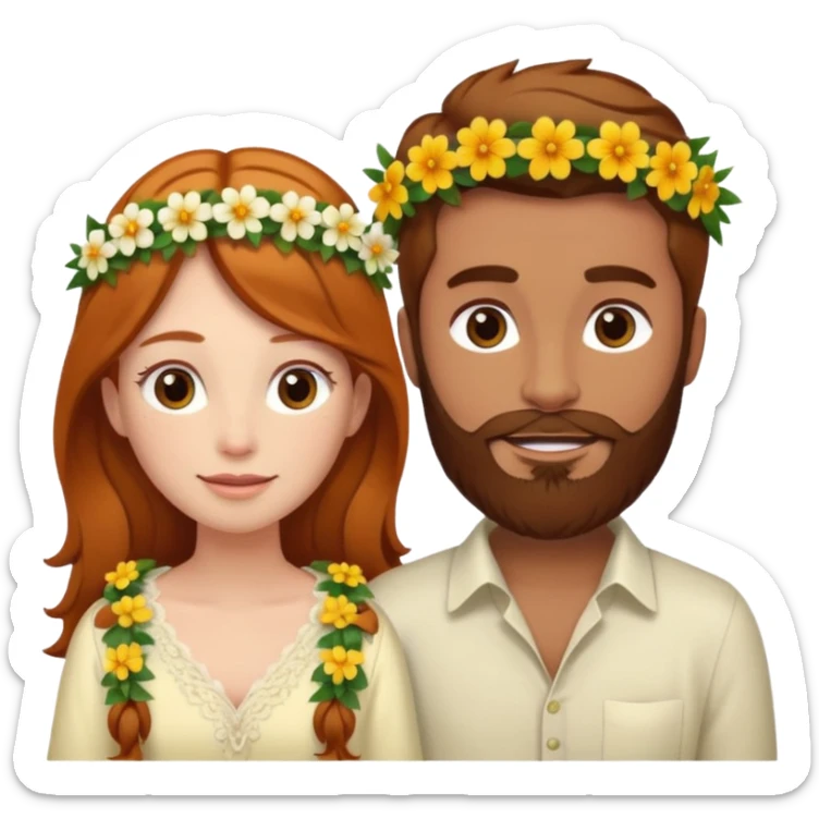Ginger long hair girl,  brown hair men with beard on honeymoon sticker