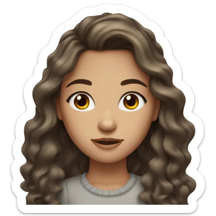 Girl with brown long brown wavy hair, freckles, long eyelashes and grey eyes sticker