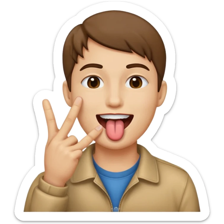 Peace sign with hands in front of mouth with tongue sticking out  sticker