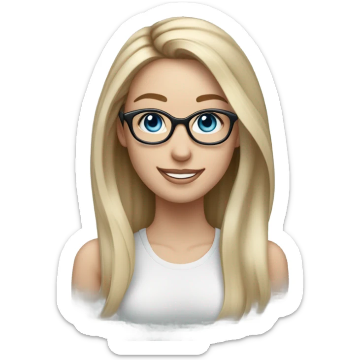 3d photo Realistic blonde Balayage straight hair pale beautiful tattooed woman with glasses and blue eyes happy and fashionable  sticker