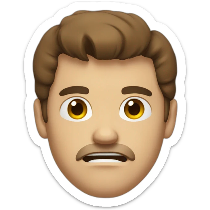 Man with brown hair with beige shirt angry defying face sticker