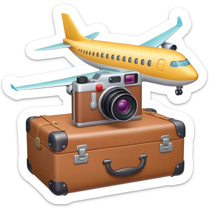 Premium travel moodboard emoji, Apple-style 3D emoji, pastel gradients, minimal travel symbols, calm aesthetic, soft shadows, high-detail, square app icon. sticker