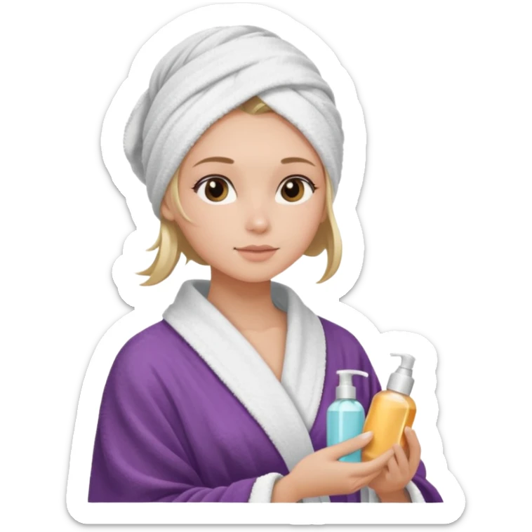girls side profile  in robe and her hair in a towel with skin care on  sticker