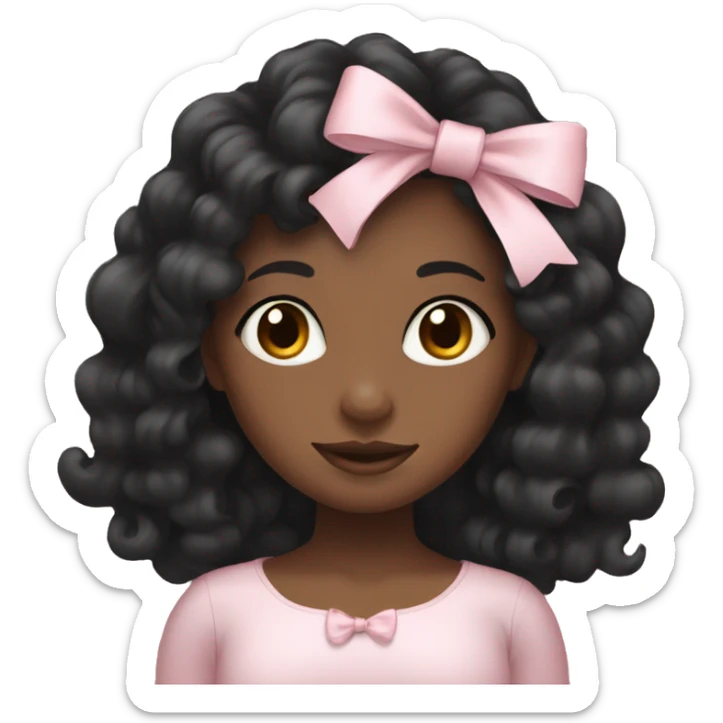 Black girl with long curly black hair wearing a pale pink bow sticker