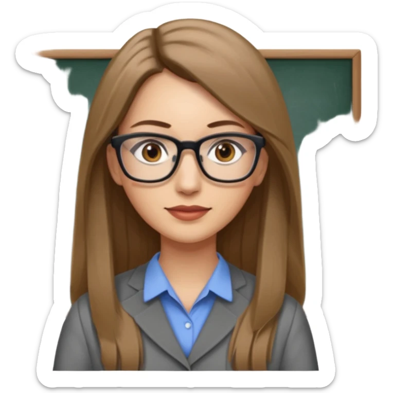 a woman in her 30´s, light skin with medium brown straight hair, long hair. Grey eyes, working as an teacher. No glasses sticker