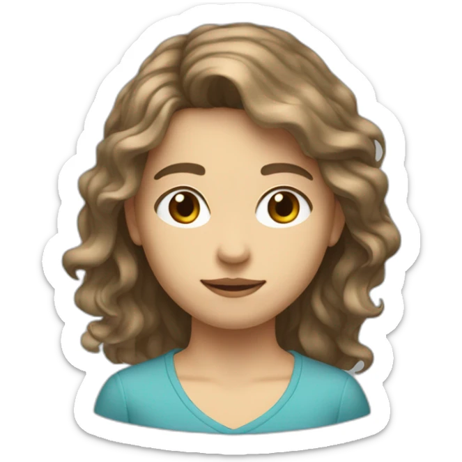 Teenager type italian, White skin, with long wavy brown hair (Which go down behind to the nape of the neck), Little bit dezoom sticker