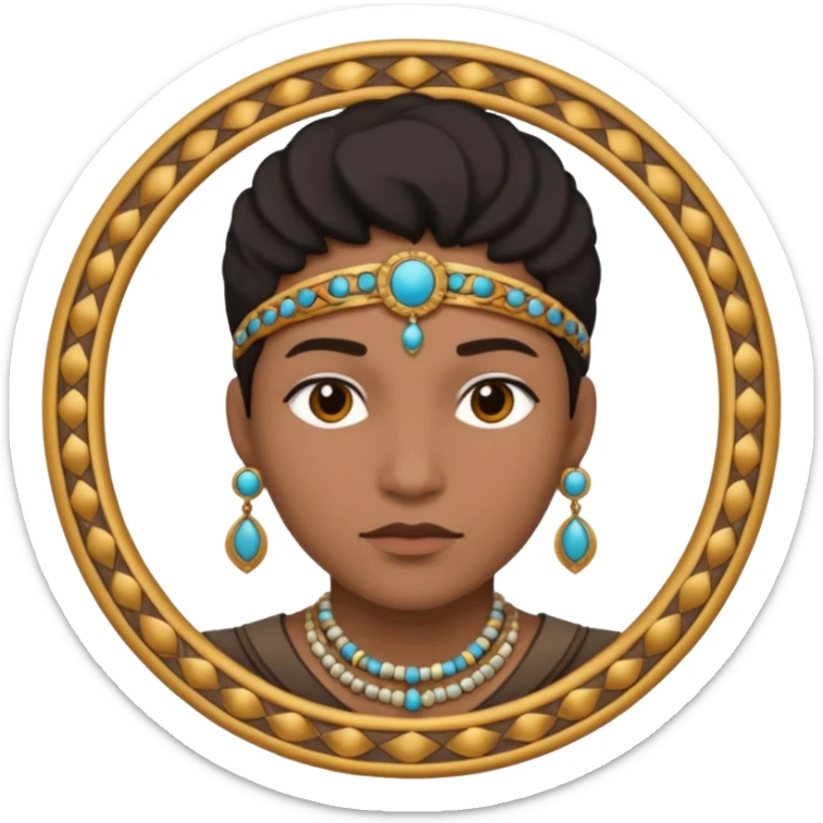 une personne de face avec des detail des accessoirs dans un rond  sticker