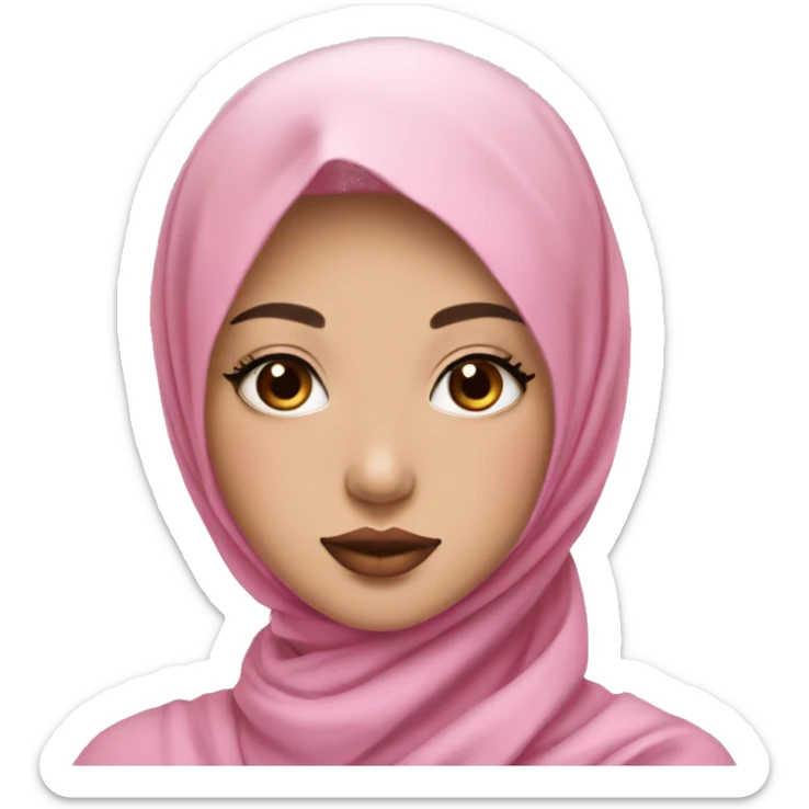 White skinned, pink lips, asian girl with pink hijab with pink peony sticker