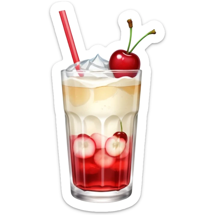 Japanese Cream soda clear glass with ice and vanila + cherry on top sticker