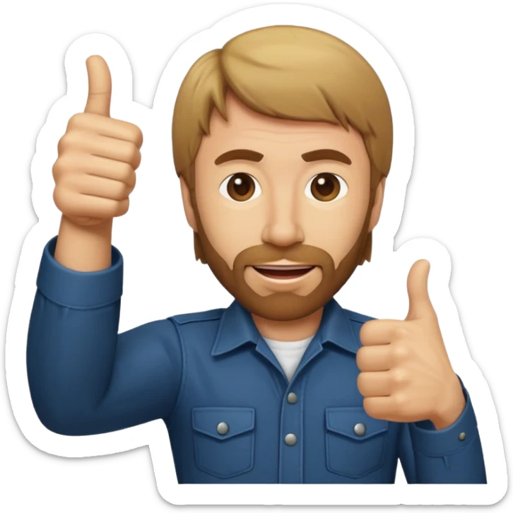 emoji of Chuck Norris with exaggerated features, thumbs up gesture sticker