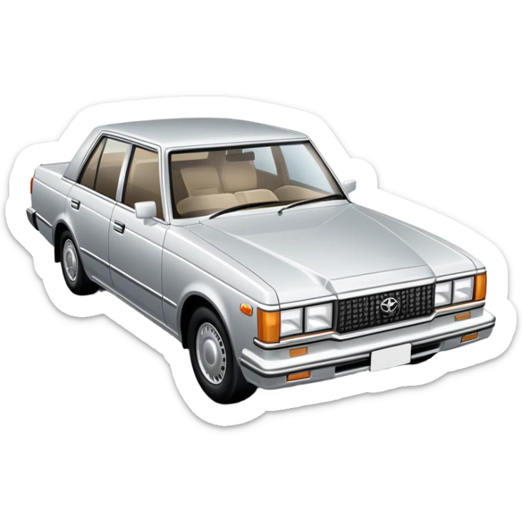 Toyota Crown sedan from the 1980s, boxy design, classic Japanese car sticker
