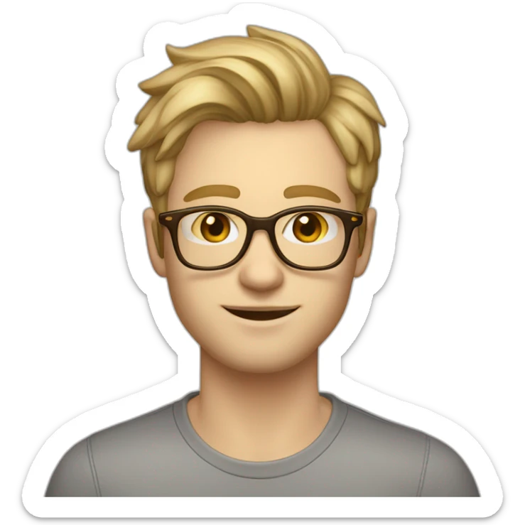 27 year old man with dirty blond hair, pale skin, parted on the side,honey colored glasses, stubble sticker