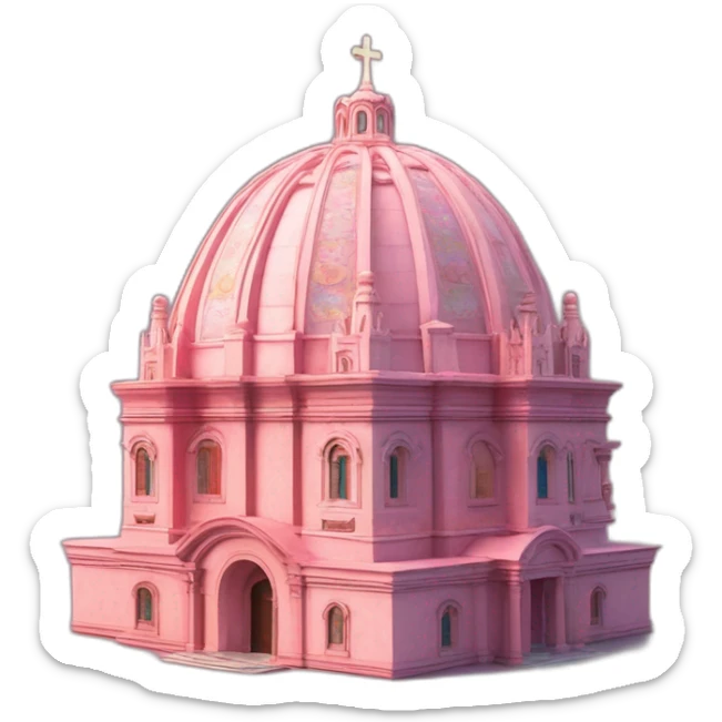 Catholic Temple from La Piedad Michoacan in pink stone and with one big dome with tiles yellow and blue like Santa Maria del Fiore form in 3D animation effect sticker