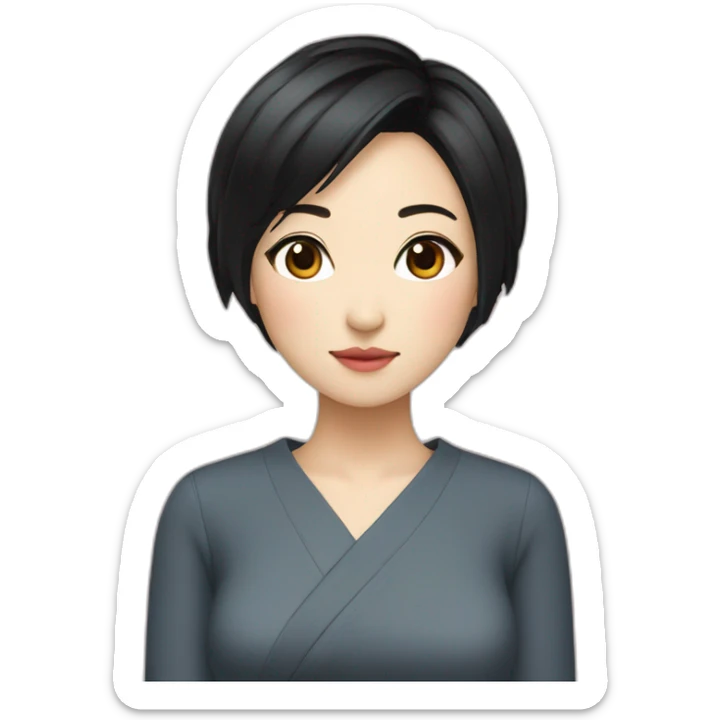 Japanese female with short black hair natural make up sticker