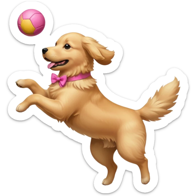 girly dog with a pink bow jumping in the air to catch a ball sticker