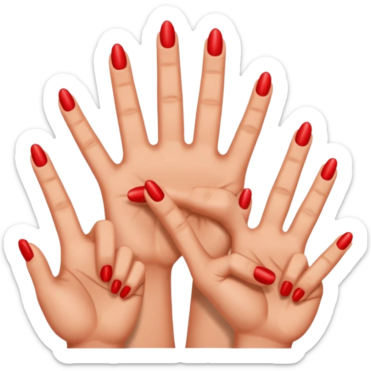 I want the thumb, middle, and index fingers pointing upwards, and the others pointing downwards, and they should be red. sticker