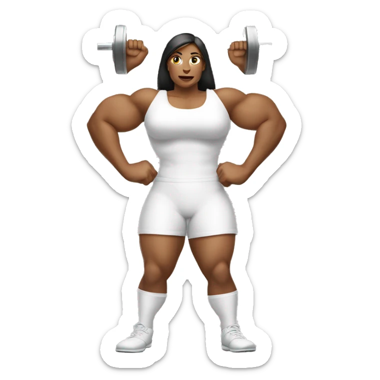 women fully white gargantuan muscular women Women female with no shadows lifting 200 ton barbell white background front view upper arms back view sticker