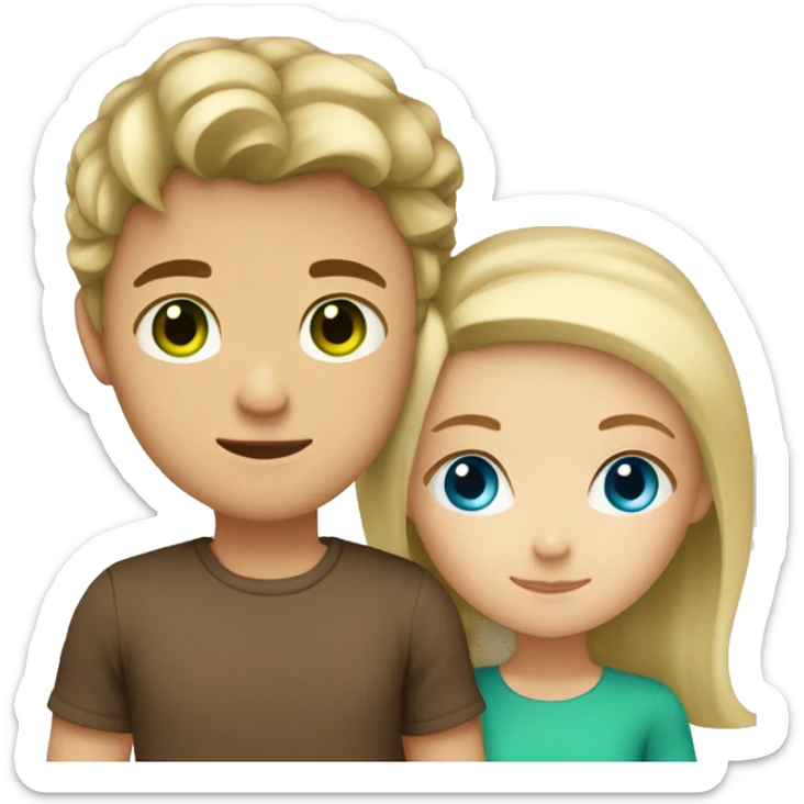 Blue eyes and blonde hair girl with brown hair and green eyes boy hugging  sticker
