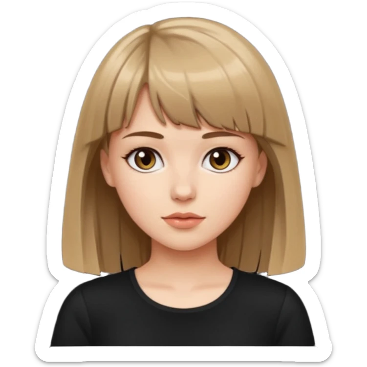 White girl in black top hair length to the tits color very dark blonde/light brown bangs sticker