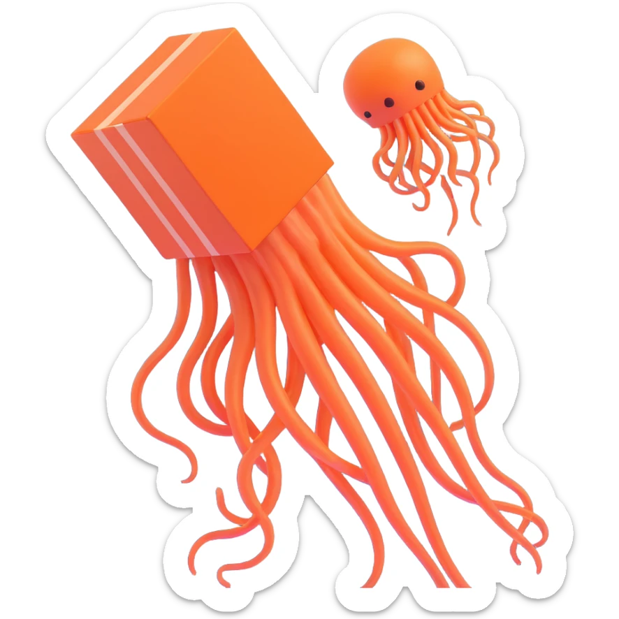 menacing box jellyfish with venomous tentacles close to a person swimming in blue water sticker