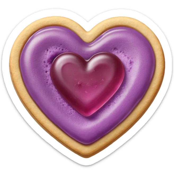 Realistic shortbread cookie in the shape of a heart with mauve jelly middle filling and sprinkled powder sugar on top. sticker