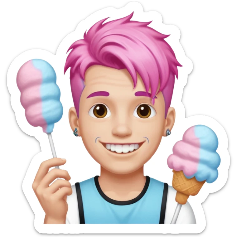 happy colorful cotton candy haired man with braces and tattoos and just face not holting anything sticker