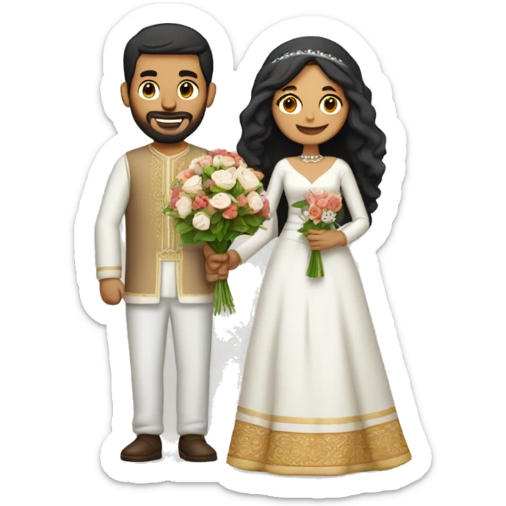wedding couple with the wife holding a bouquet of flower, the wife is hespanic and moroccan and the husband wearing moroccan clothes sticker