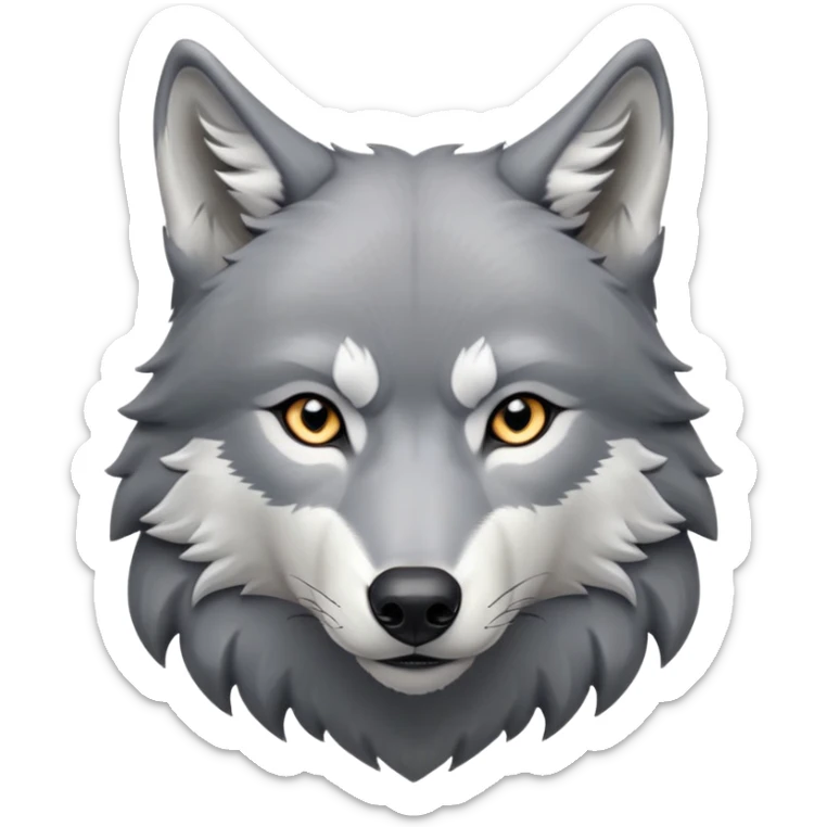 cinematic-noble-realistic-wolf-portrait-emoji,-poised-and-regal,-with-a-strong,-lean-build-and-a-sleek,-well-groomed-fur-of-grey-and-white,-deep-set-soulful-piercing-eyes,-simplified-yet-sharp-and-sophisticated-features,-highly-detailed,zoomed out showing shoulders sticker