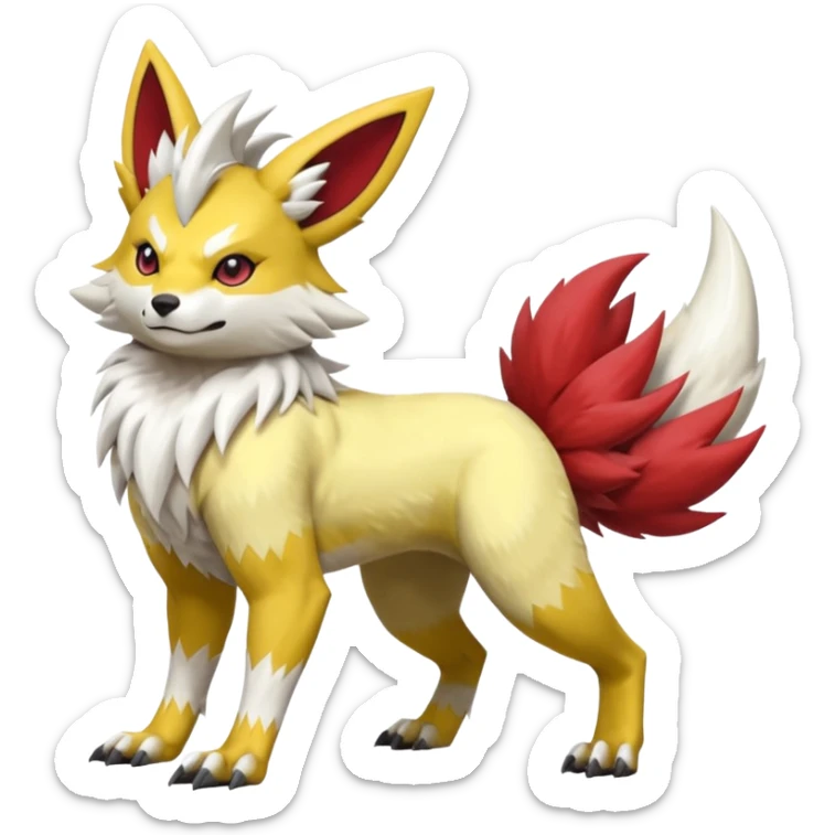 Feral Quadrupedal Digitigrade Zangoose-Jolteon-Lycanroc-Furret-Renamon-Zeraora-Vernid-Sergal-fusion-hybrid-creature, full body  sticker